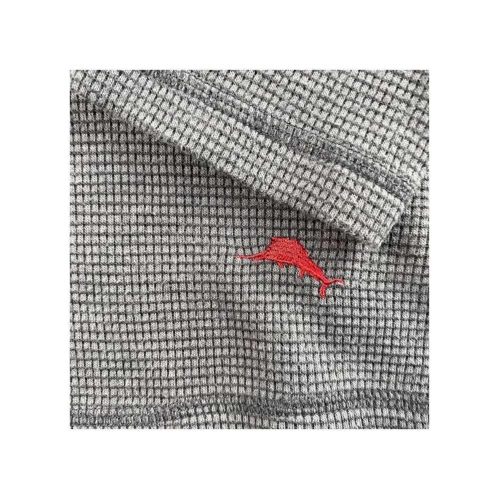 Tommy Bahama Mens LS Waffle Knit Crew Neck Pullover Shirt‎ M M Gray Red Accent